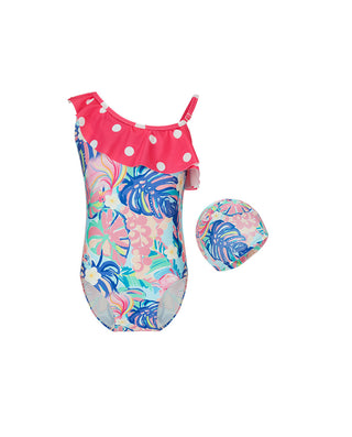 Aimer Kids Flower Print One-piece Swimsuit With UPF4+