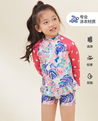 Aimer Kids Flower Print One-piece Swimsuit With UPF4+