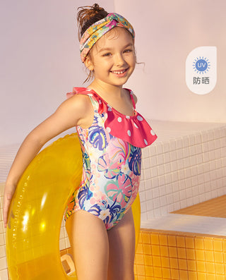 Aimer Kids Flower Print One-piece Swimsuit With UPF4+