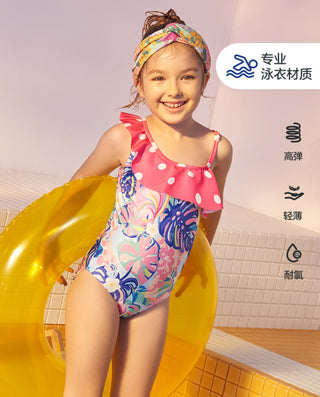 Aimer Kids Flower Print One-piece Swimsuit With UPF4+