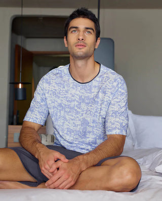 Aimer Men Short-sleeved Algae Pajama Top