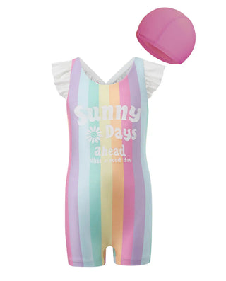Aimer Kids Rainbow One-Piece Colorful Swimsuit Set